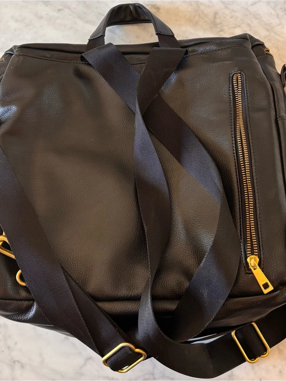 Fawn Design the Original Diaper Bag Black Backpack Gold Hardware like new unused